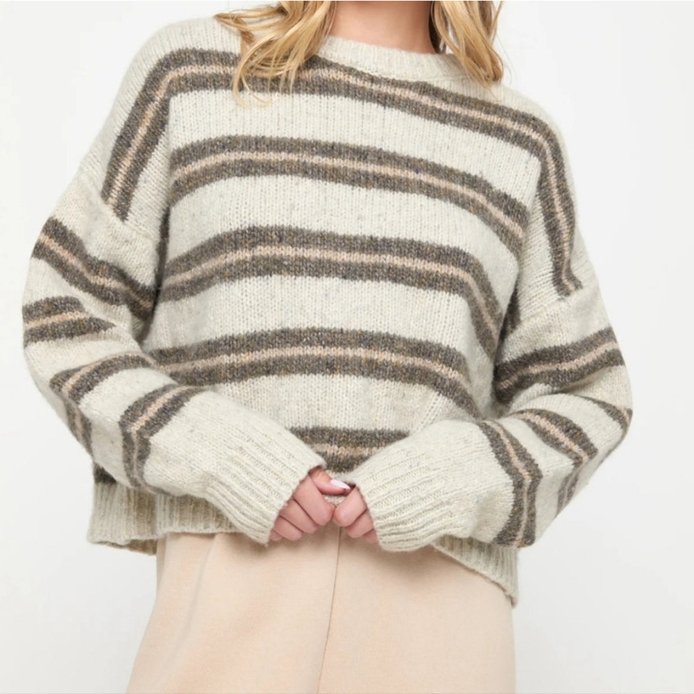 $158 SPIRITUAL GANGSTER Wilder Sweater Medium In Birch Stripe
